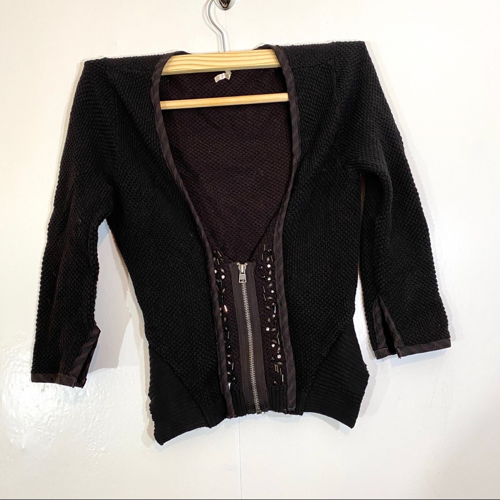 Free People Cardigan Embellished Dark BROWN Zip
